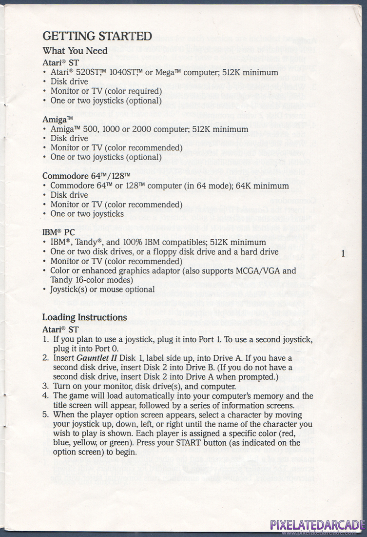 Gauntlet II: Instruction Manual - Page 1
