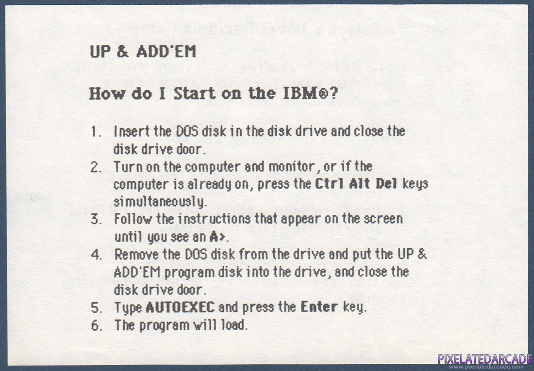 Up & Add 'Em: Instruction Manual - IBM Addendum From