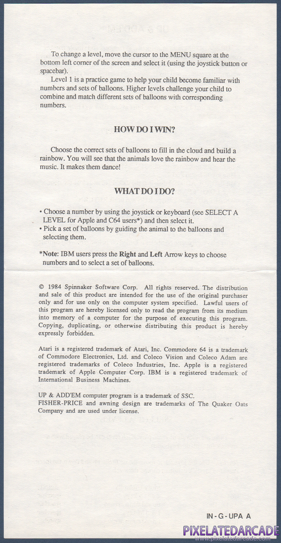 Up & Add 'Em: Instruction Manual - Back