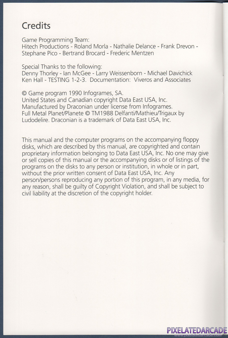 Full Metal Planet: Instruction Manual - Credits