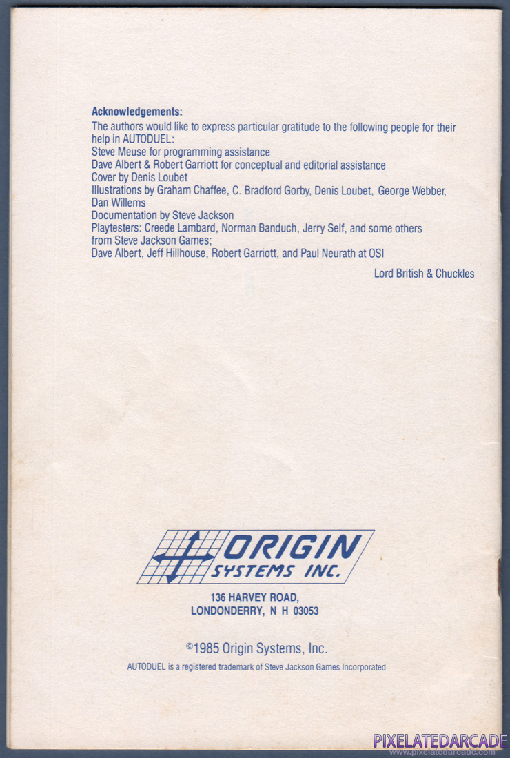 AutoDuel: Instruction Manual - Back Cover