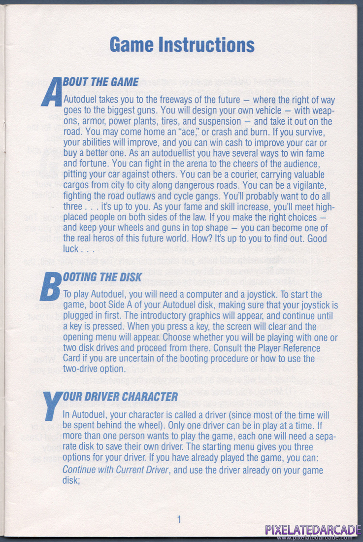 AutoDuel: Instruction Manual - Page 1