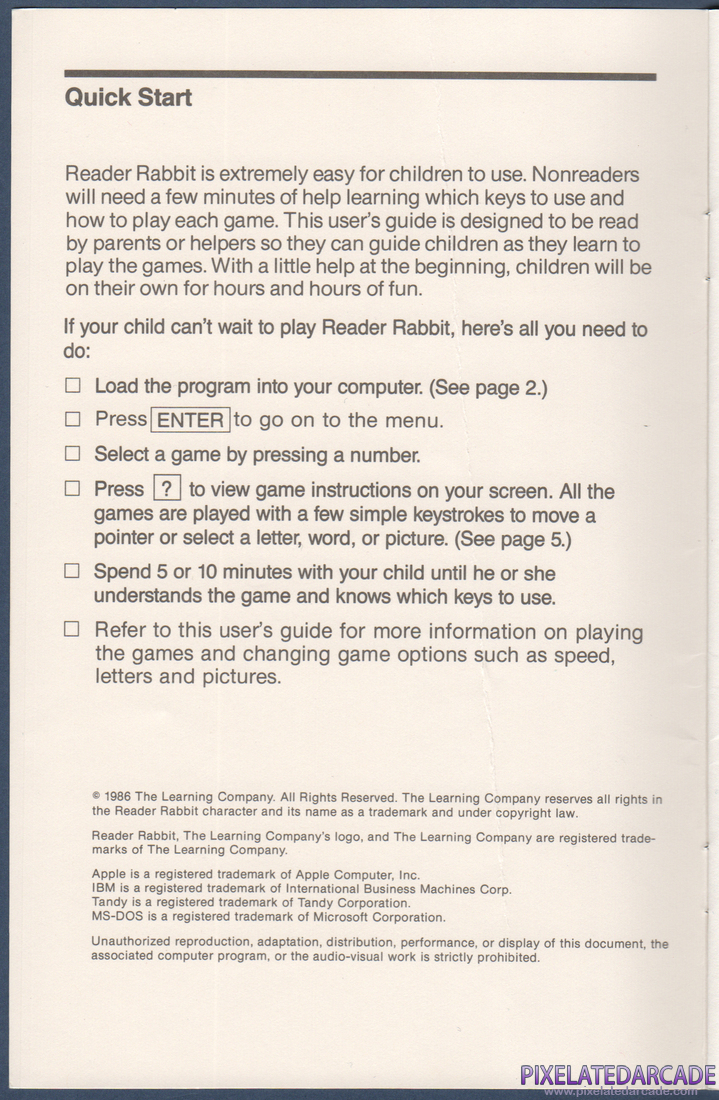 Reader Rabbit: Instruction Manual - Page 2