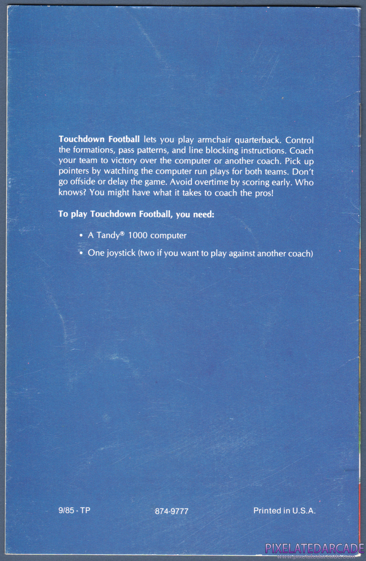 Touchdown Football: Instruction Manual - Back Cover