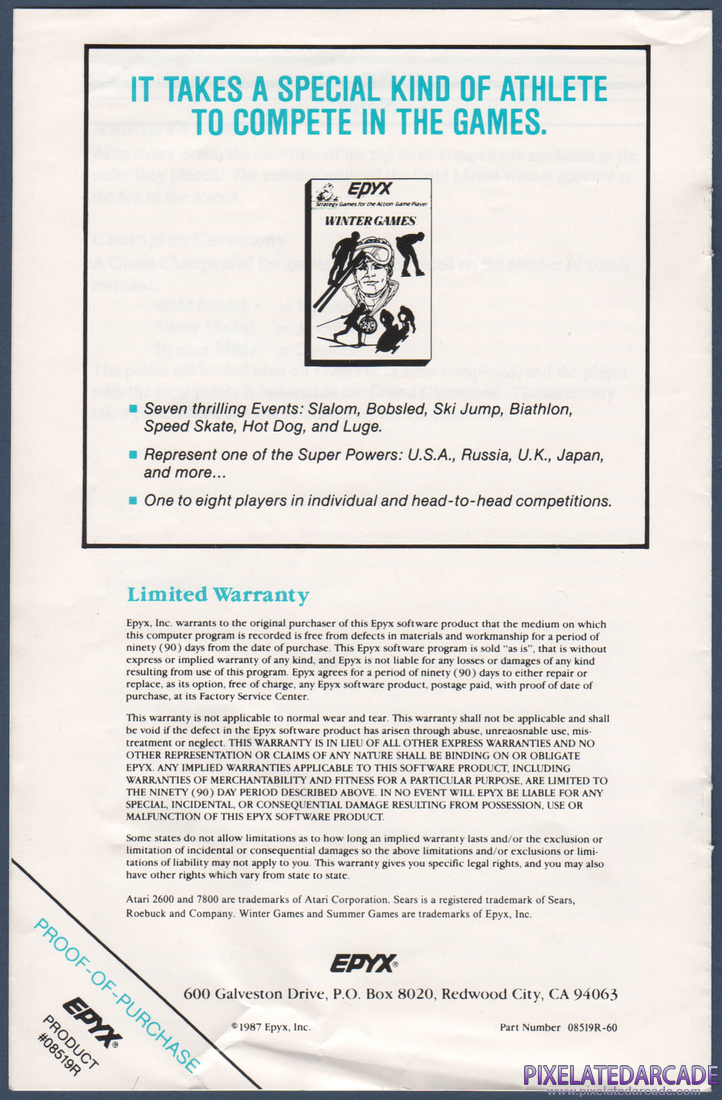 Summer Games: Instruction Manual - Back Cover