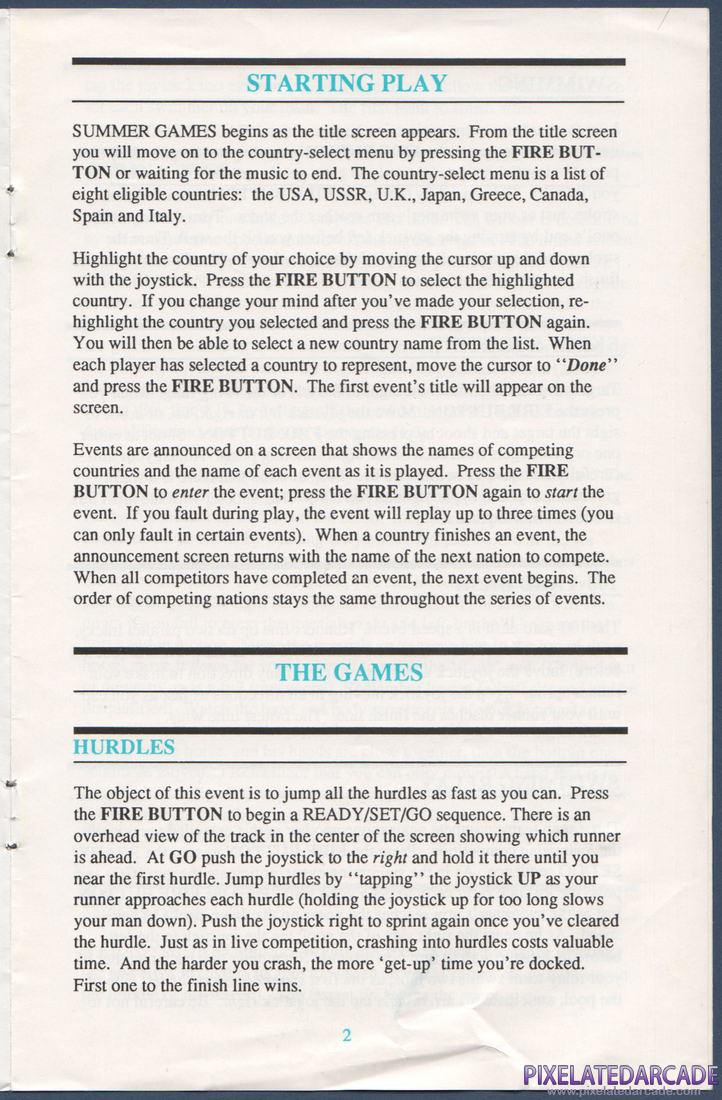 Summer Games: Instruction Manual - Page 2