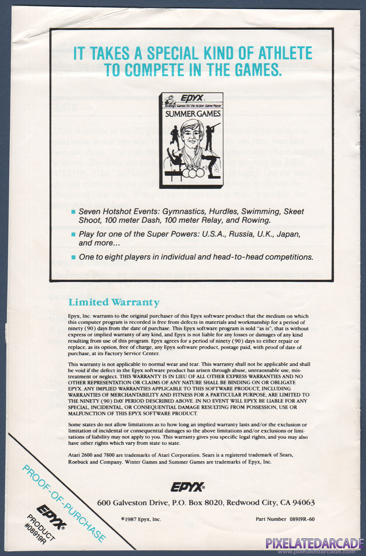 Winter Games: Instruction Manual - Back Cover