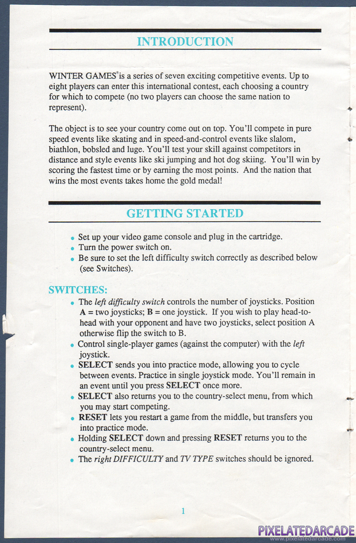 Winter Games: Instruction Manual - Page 1