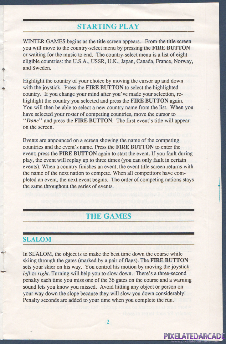 Winter Games: Instruction Manual - Page 2