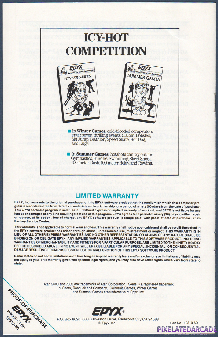 California Games: Instruction Manual - Back Cover