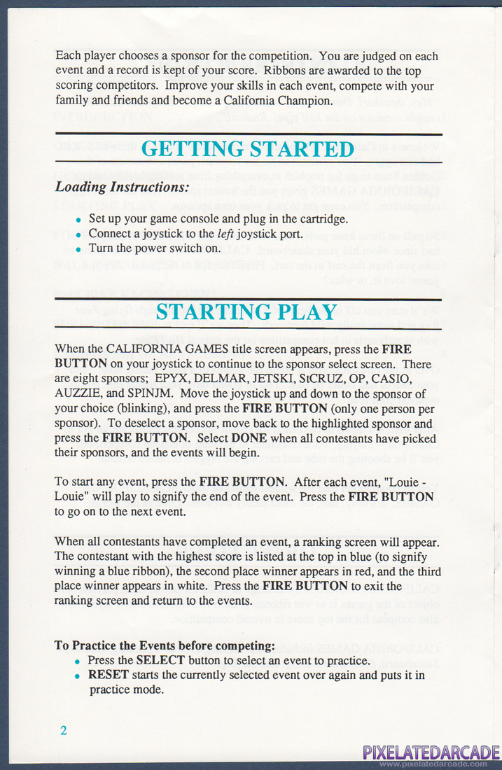 California Games: Instruction Manual - Page 2