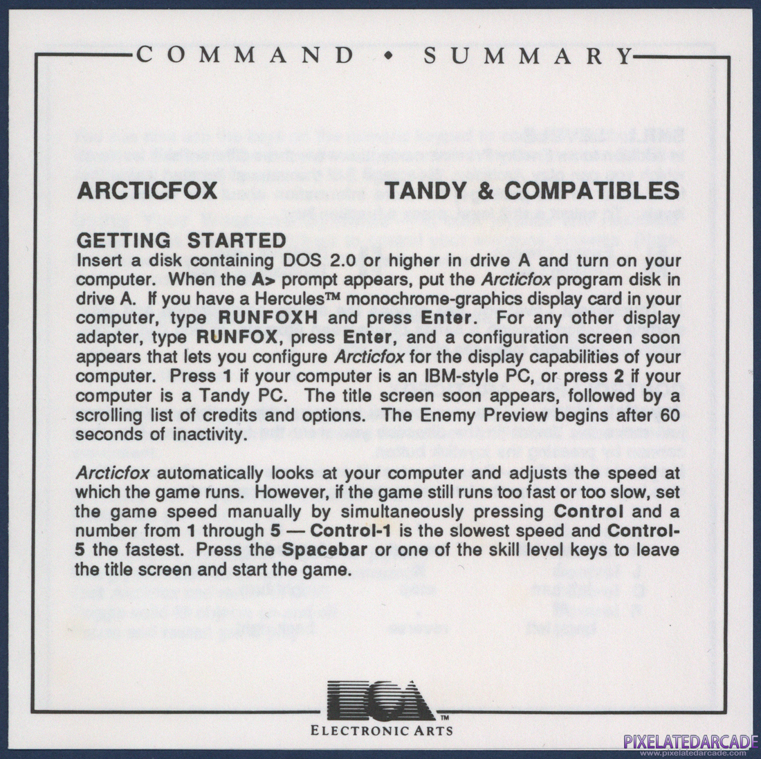 Arcticfox: IBM / Tandy Command Summary - Page 1