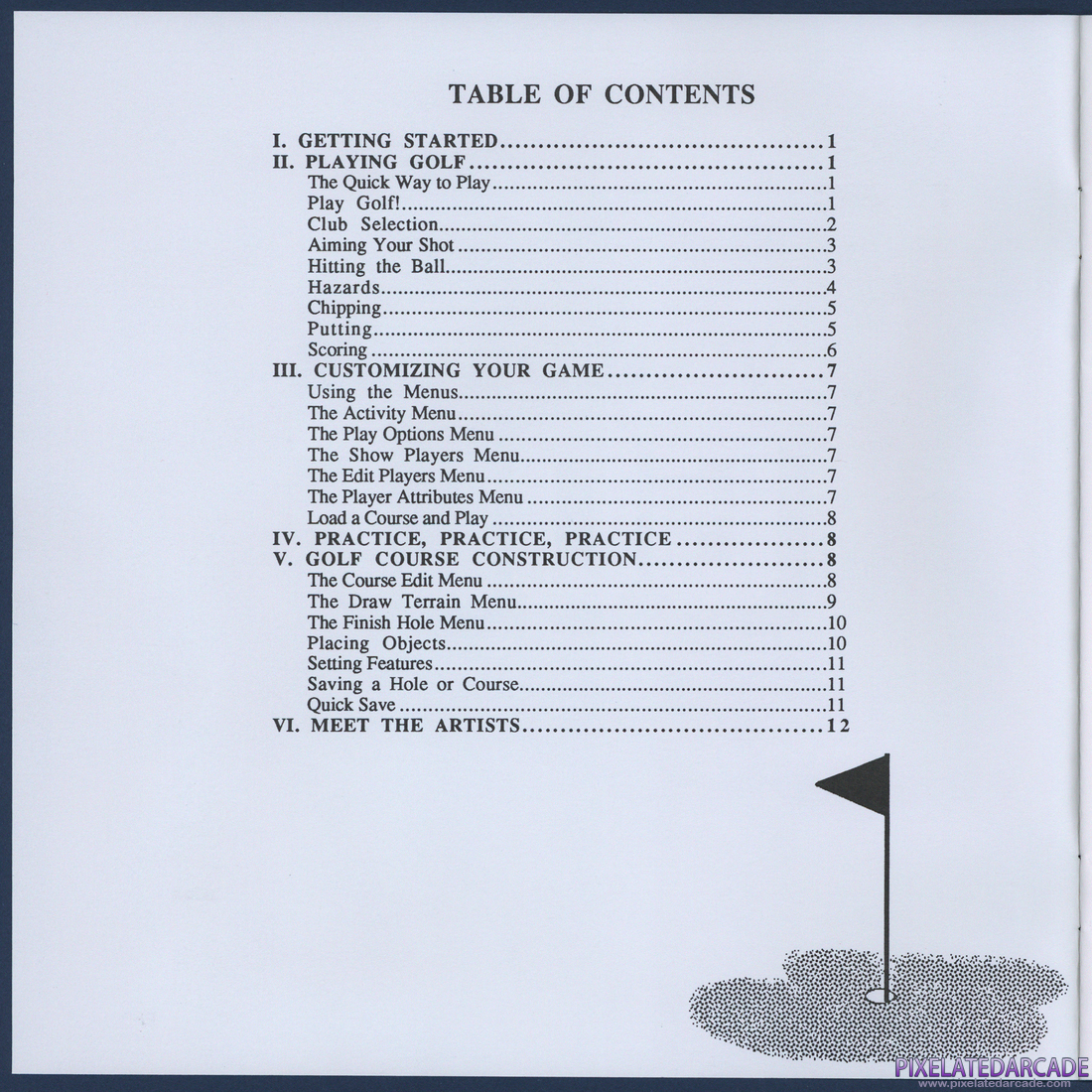 World Tour Golf: Instruction Manual - Table of Contents