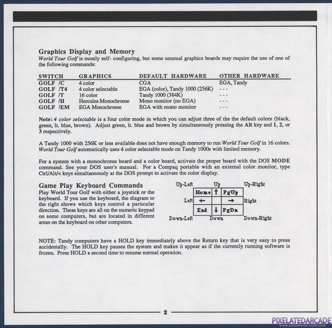 World Tour Golf: IBM / Tandy Command Summary - Page 2