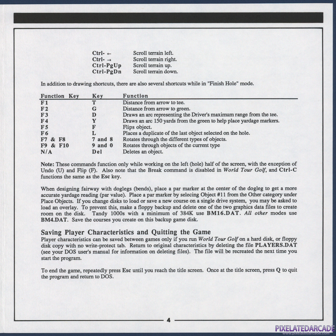 World Tour Golf: IBM / Tandy Command Summary - Page 4
