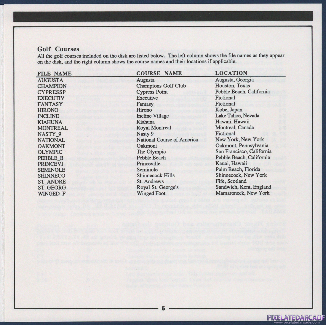 World Tour Golf: IBM / Tandy Command Summary - Page 5