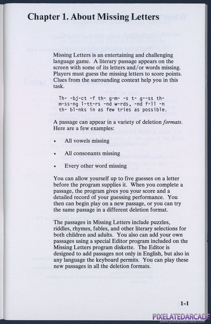 Missing Letters: Instruction Manual - Page 1-1