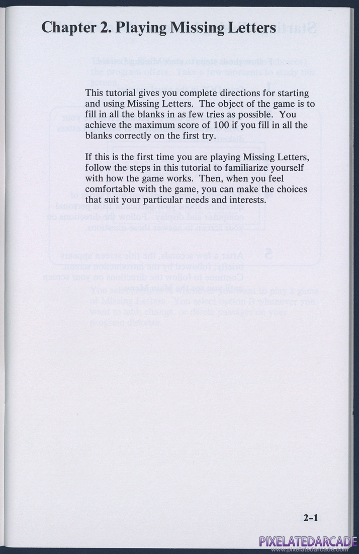 Missing Letters: Instruction Manual - Page 2-1
