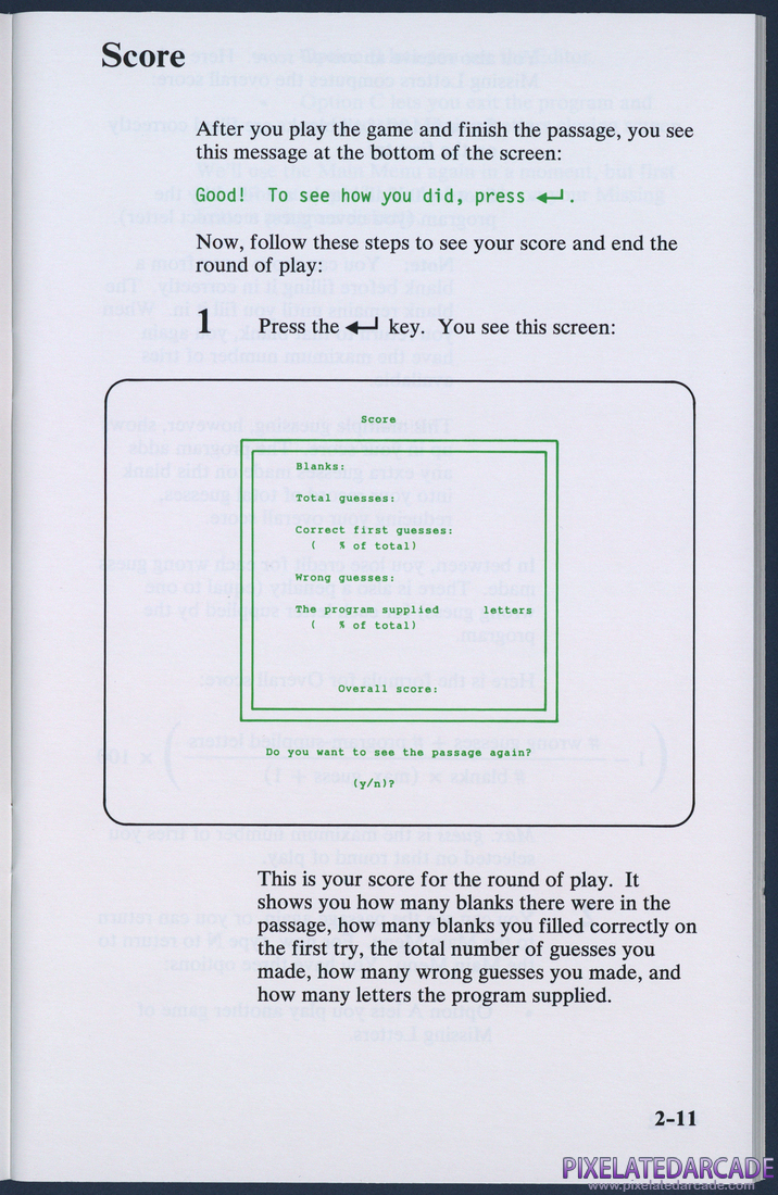 Missing Letters: Instruction Manual - Page 2-11