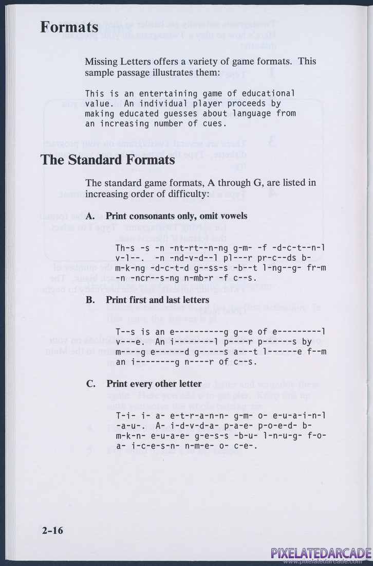 Missing Letters: Instruction Manual - Page 2-16