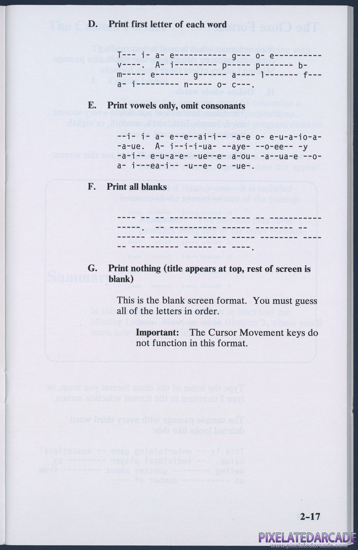 Missing Letters: Instruction Manual - Page 2-17