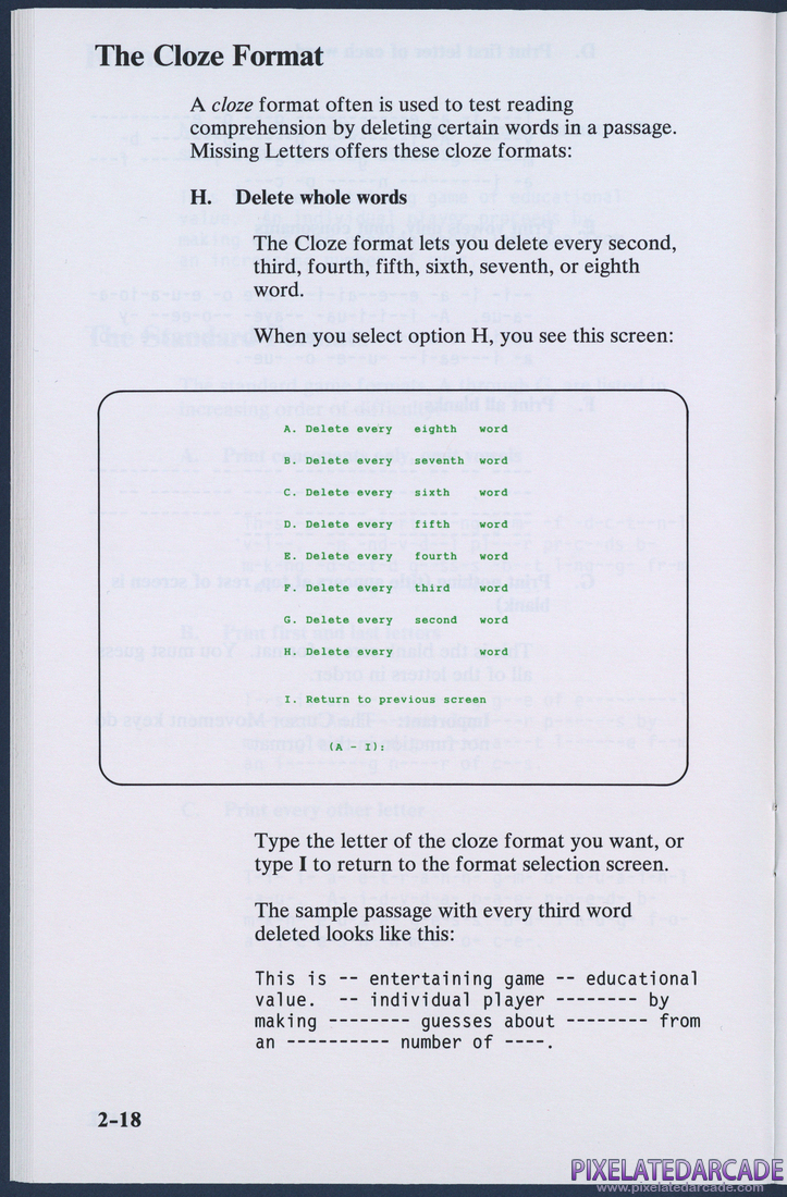Missing Letters: Instruction Manual - Page 2-18