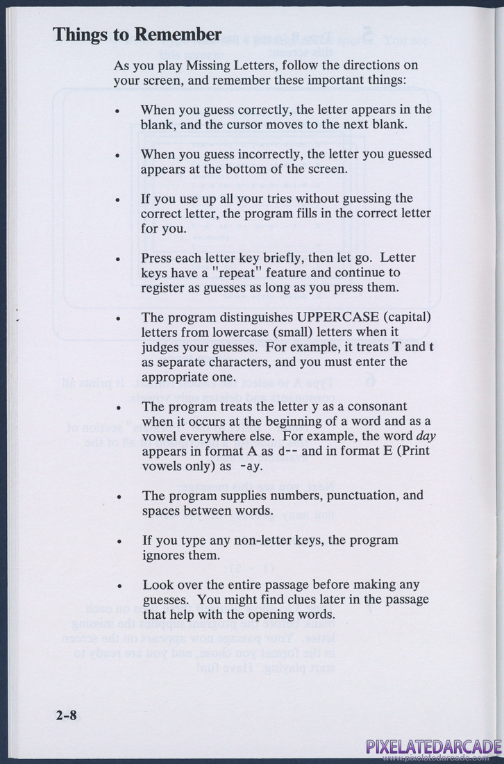 Missing Letters: Instruction Manual - Page 2-8