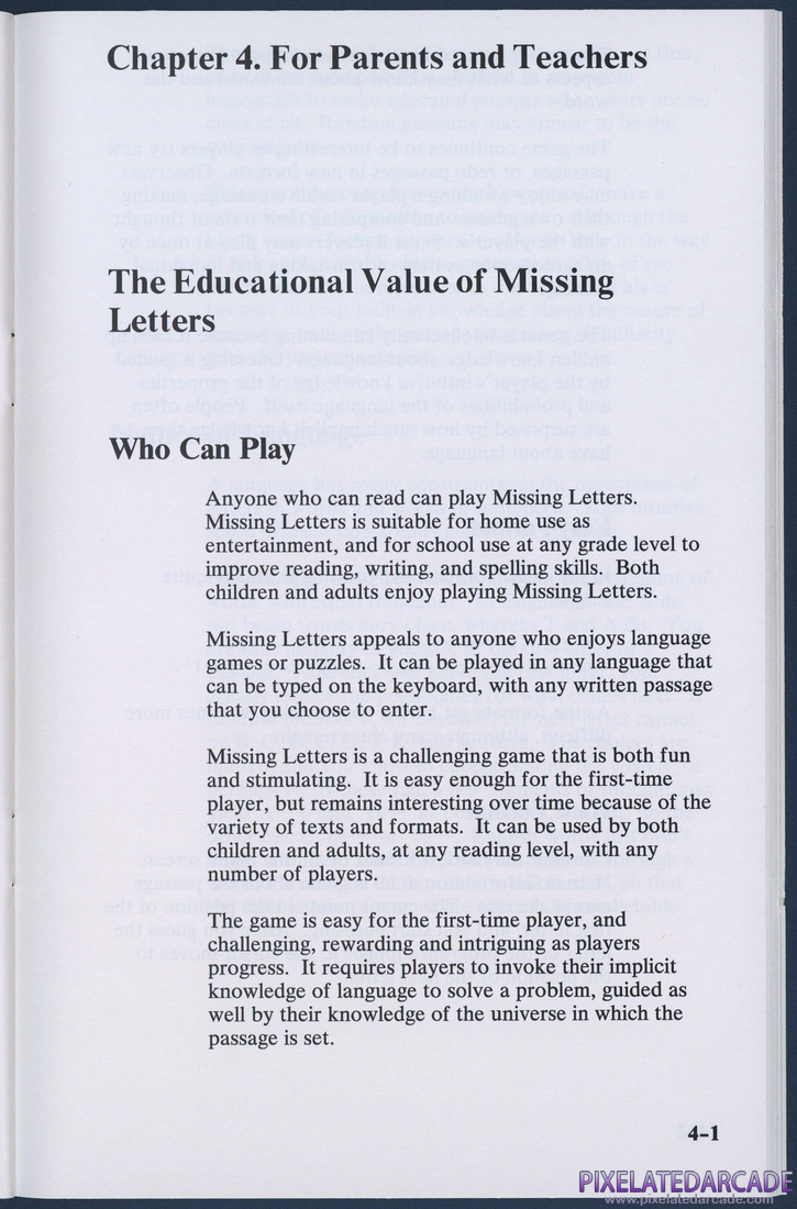 Missing Letters: Instruction Manual - Page 4-1