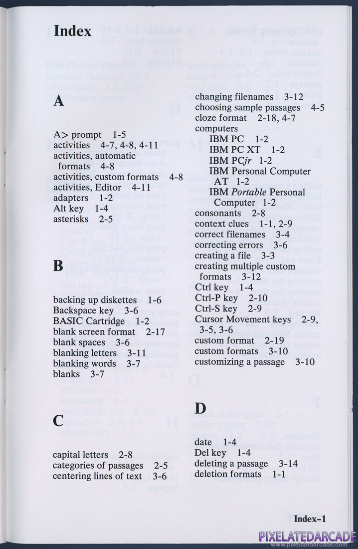Missing Letters: Instruction Manual - Index 1