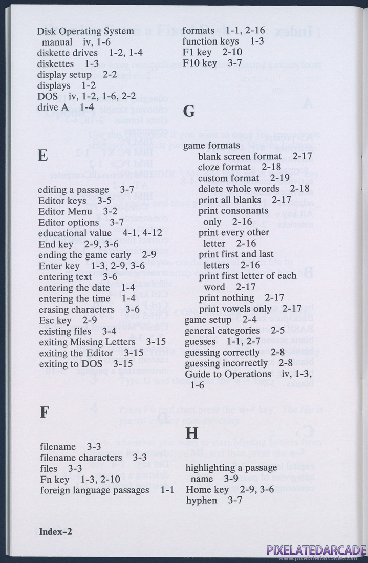 Missing Letters: Instruction Manual - Index 2