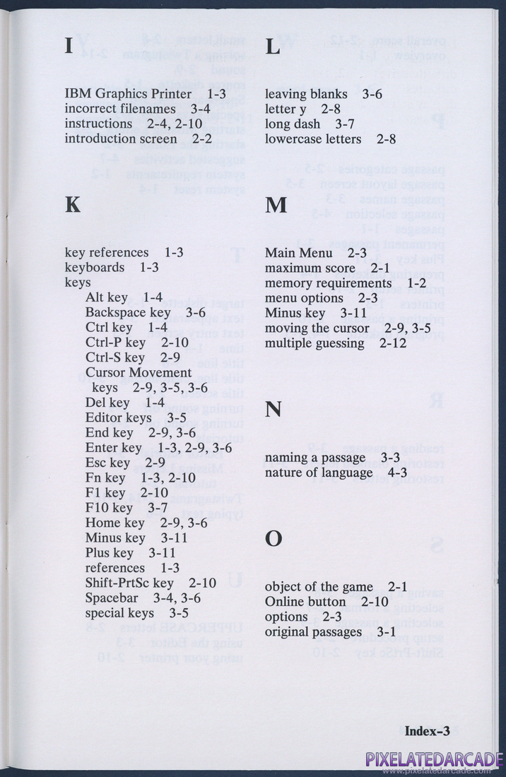 Missing Letters: Instruction Manual - Index 3