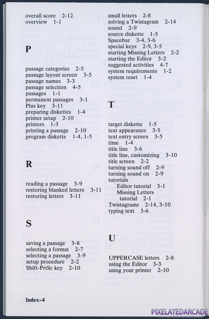 Missing Letters: Instruction Manual - Index 4