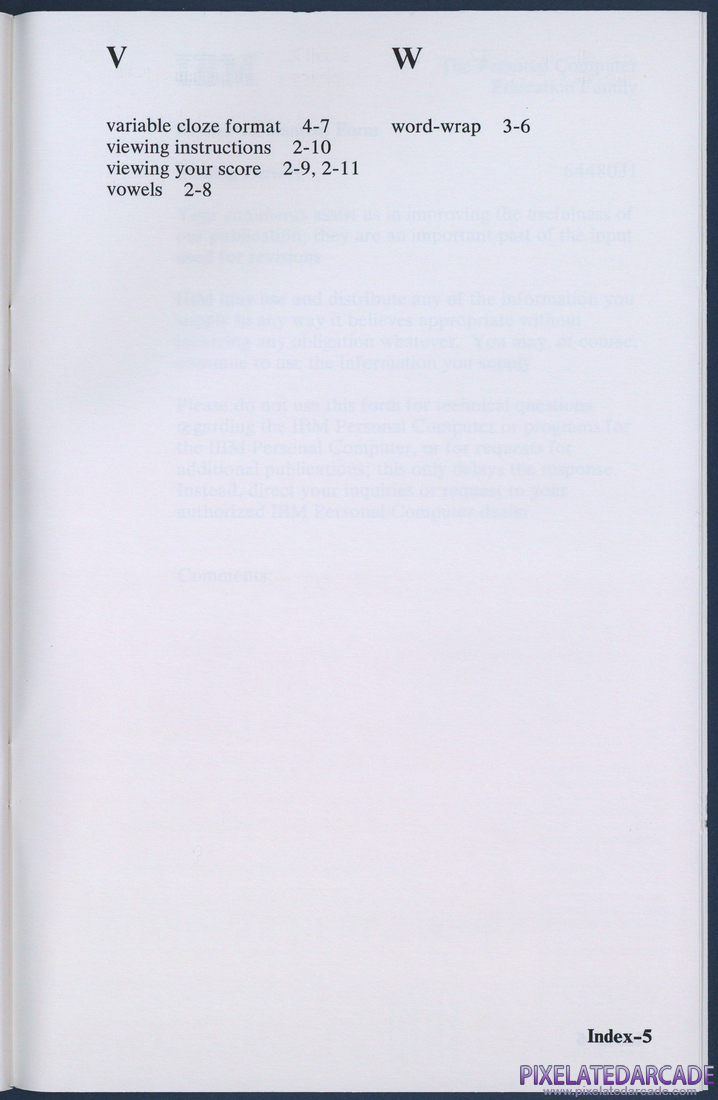 Missing Letters: Instruction Manual - Index 5