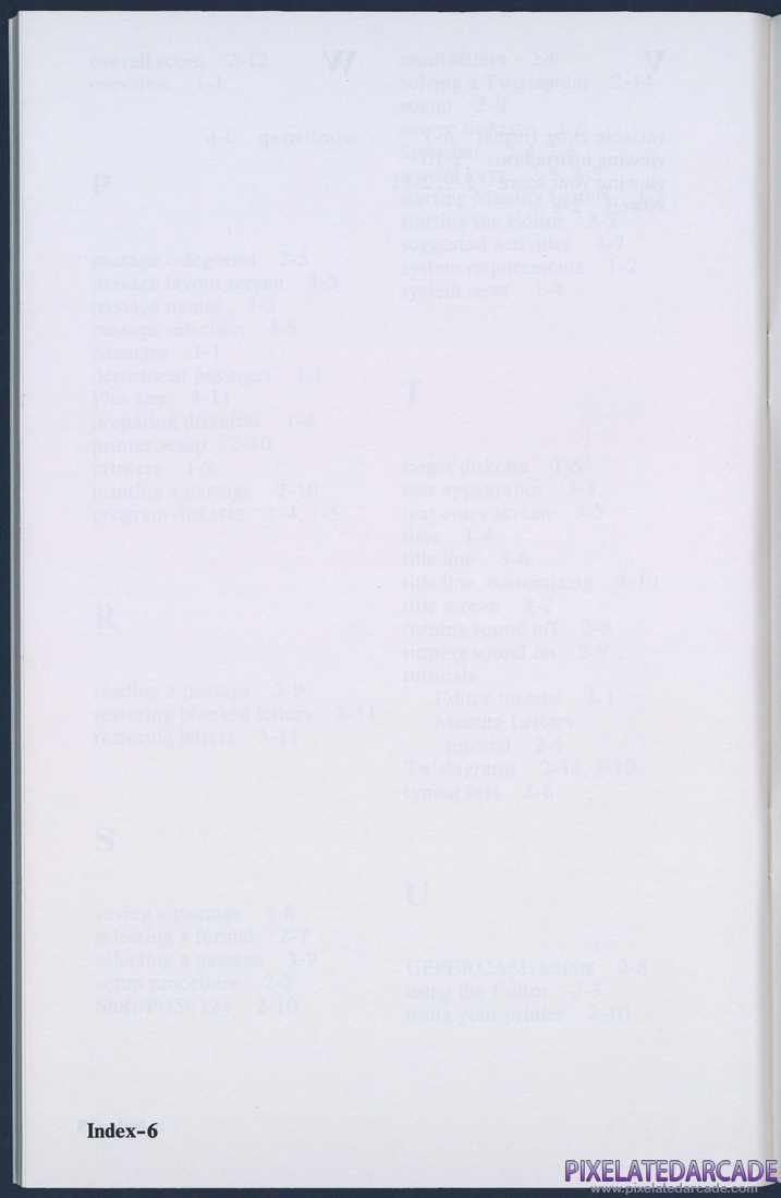 Missing Letters: Instruction Manual - Index 6