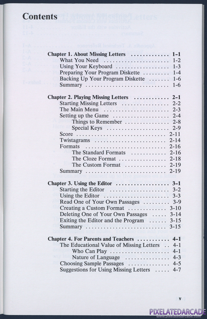 Missing Letters: Instruction Manual - Page v