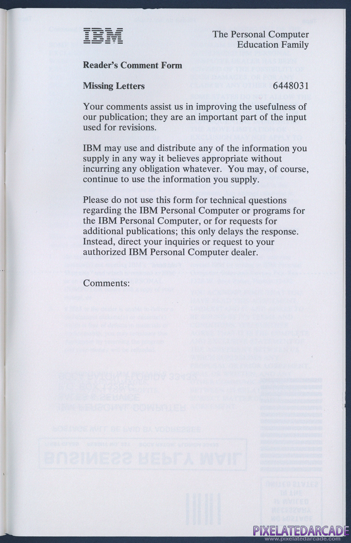 Missing Letters: Instruction Manual - Form 2 Front