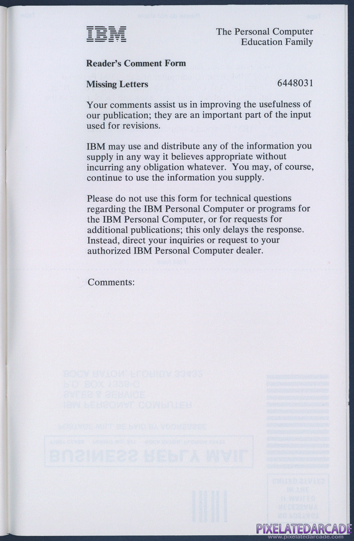 Missing Letters: Instruction Manual - Form 1 Front