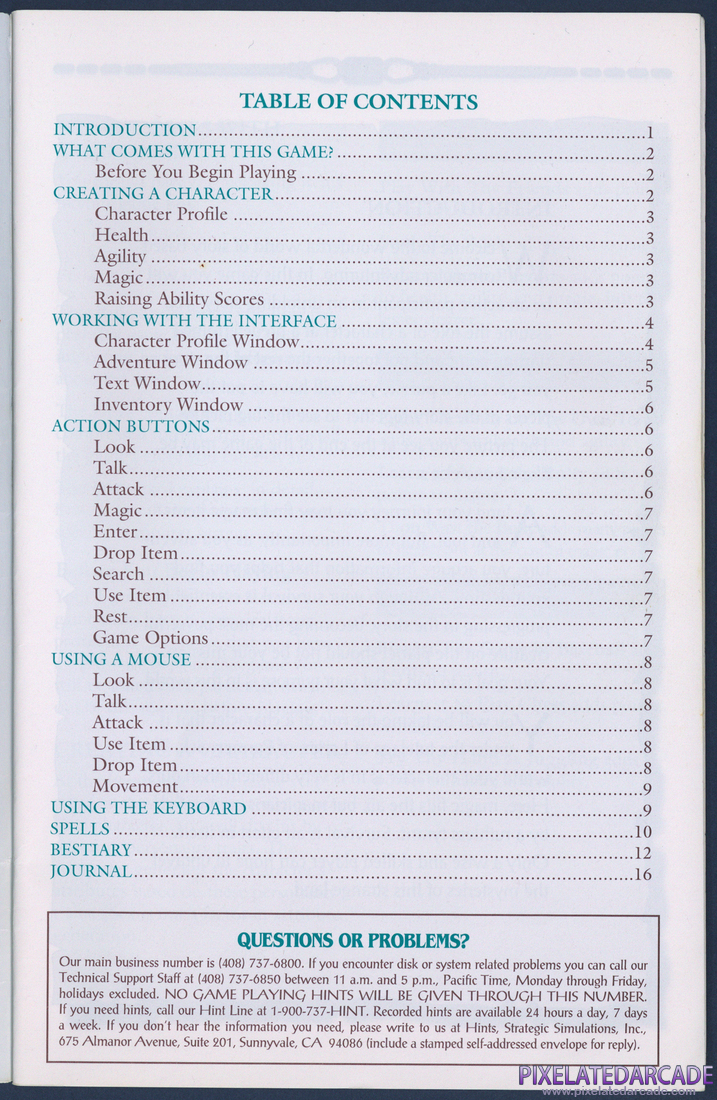 Prophecy of the Shadow: Instruction Manual - Table of Contents