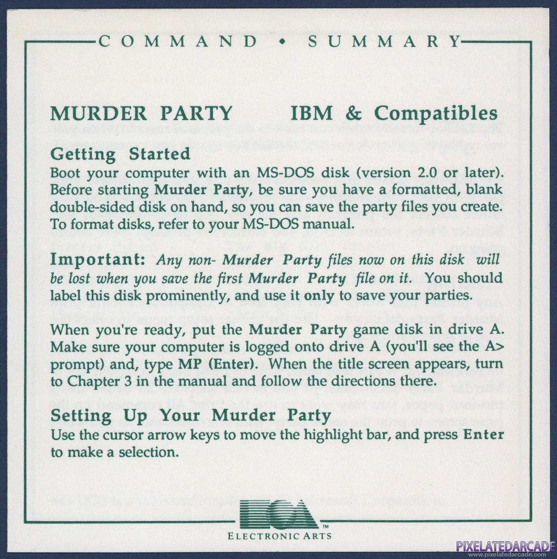 Make Your Own Murder Party: IBM version Command Summary - Page 1