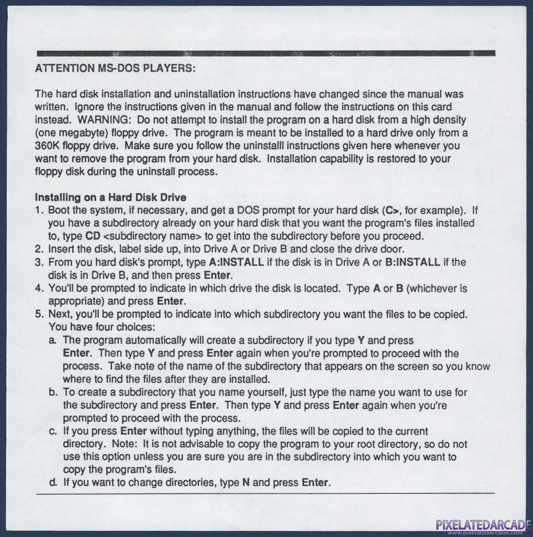 Super Pac-Man: Instruction Manual - Addendum Front