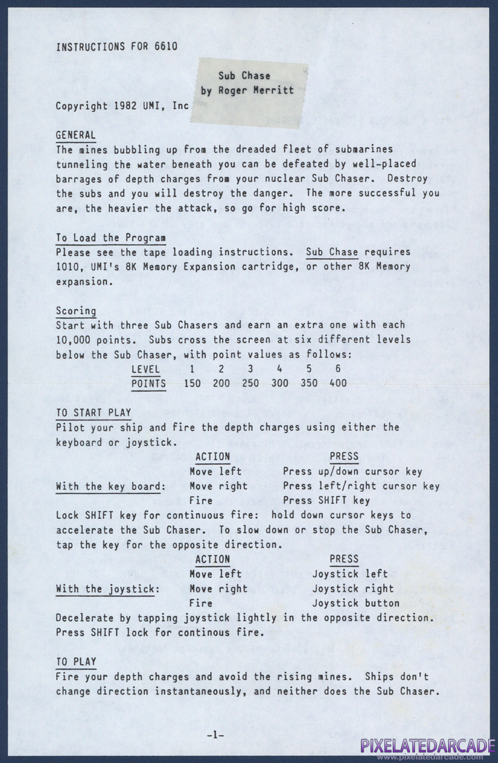 Sub Chase: Instruction Manual - Front