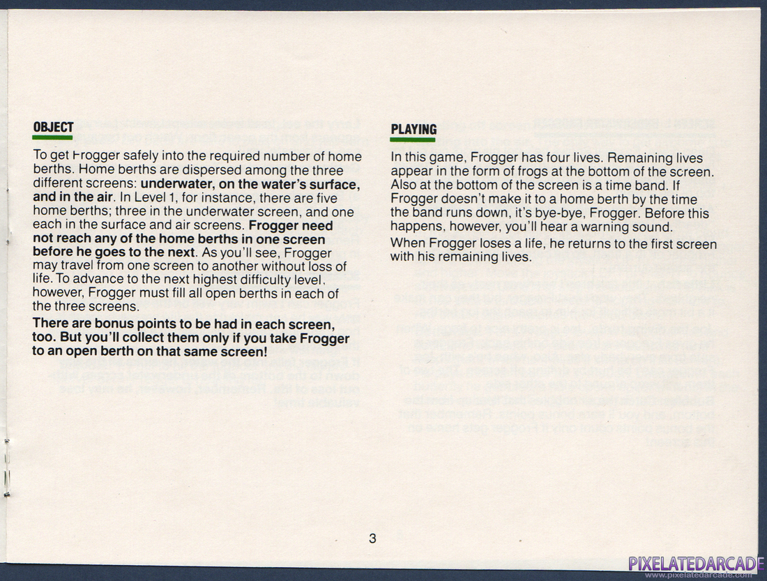 Frogger II: ThreeeDeep!: Instruction Manual - Page 3
