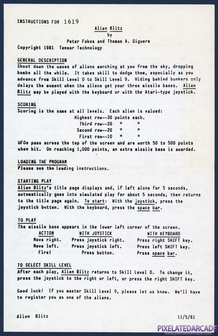 Alien Blitz: Instruction Manual - Front
