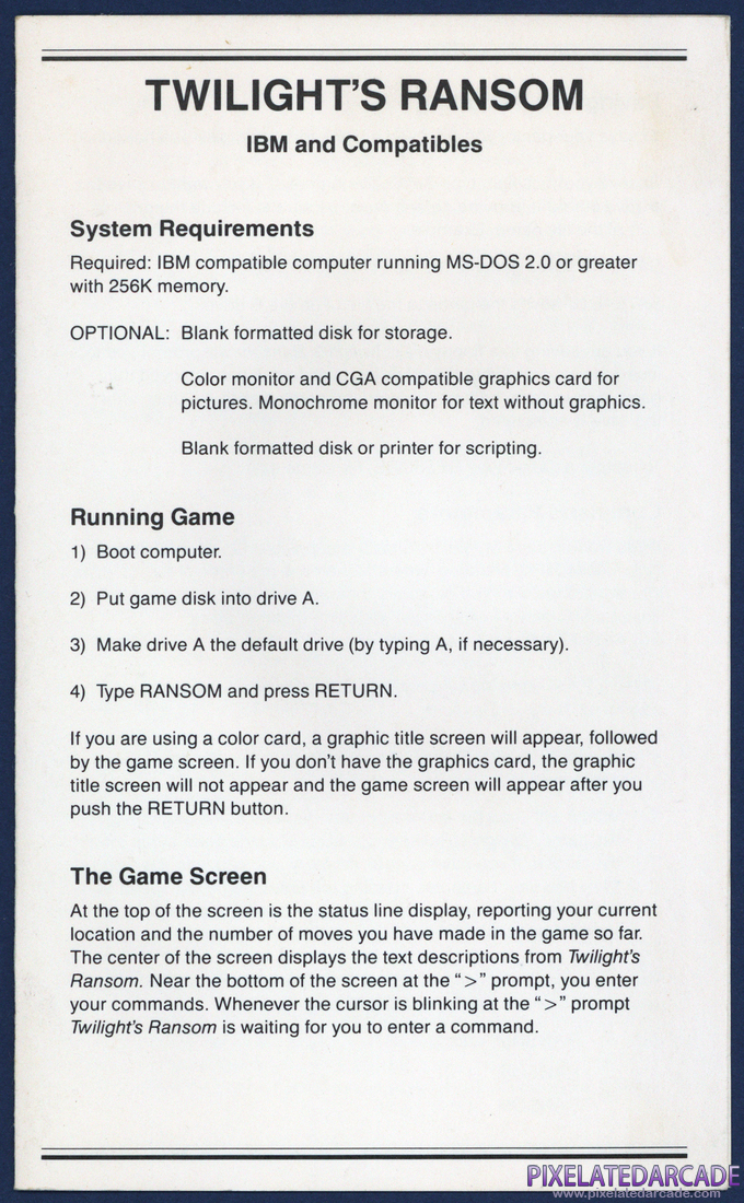 Twilight's Ransom: IBM PC Addendum - Page 1
