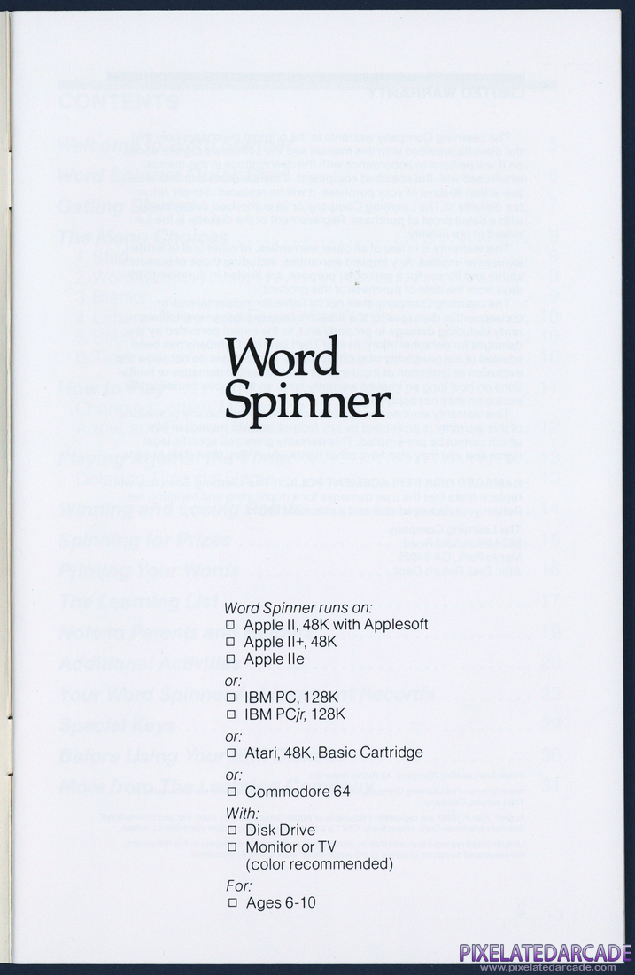 Word Spinner: Instruction Manual - Page 1