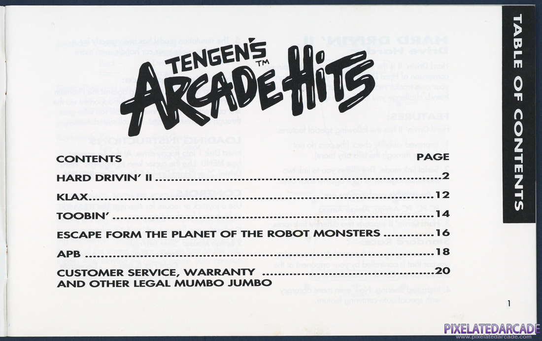 Tengen's Arcade Hits: Instruction Manual - Page 1