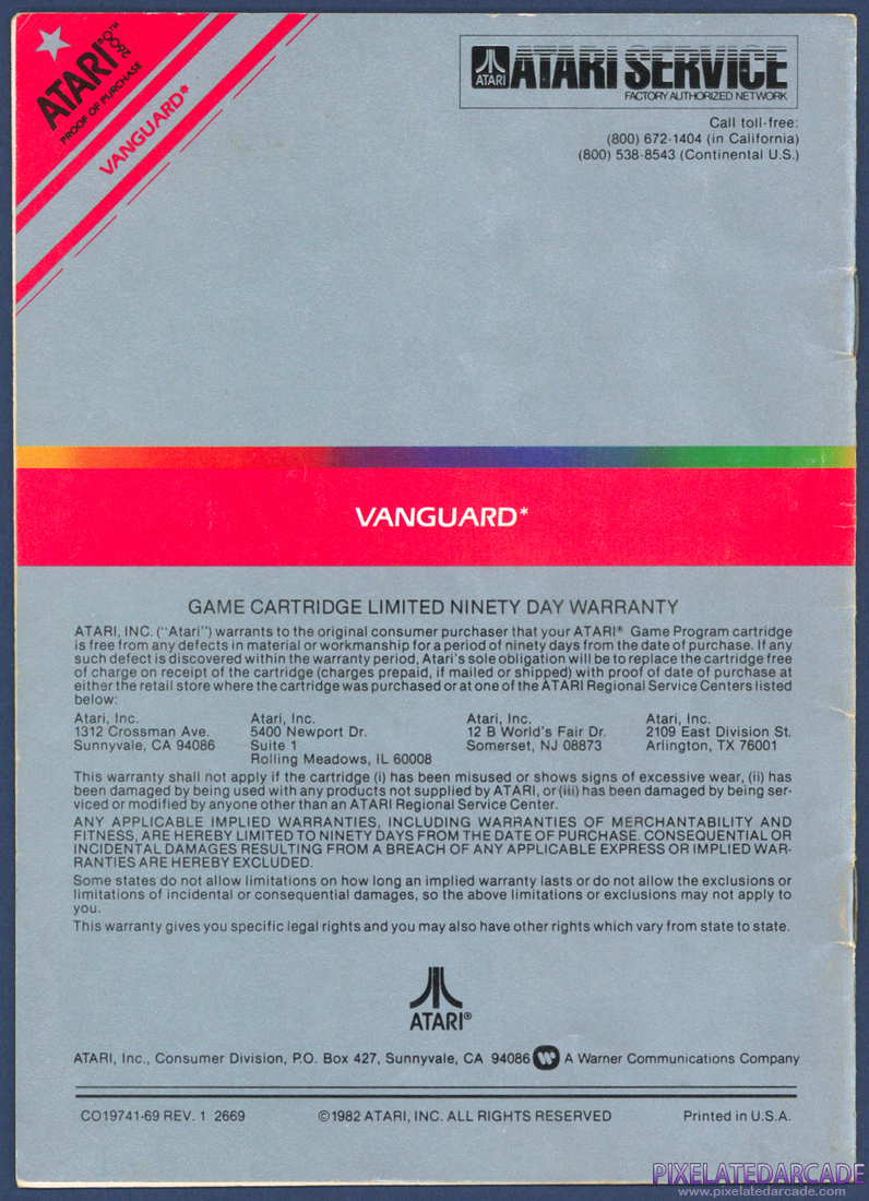 Vanguard: Instruction Manual - Back Cover