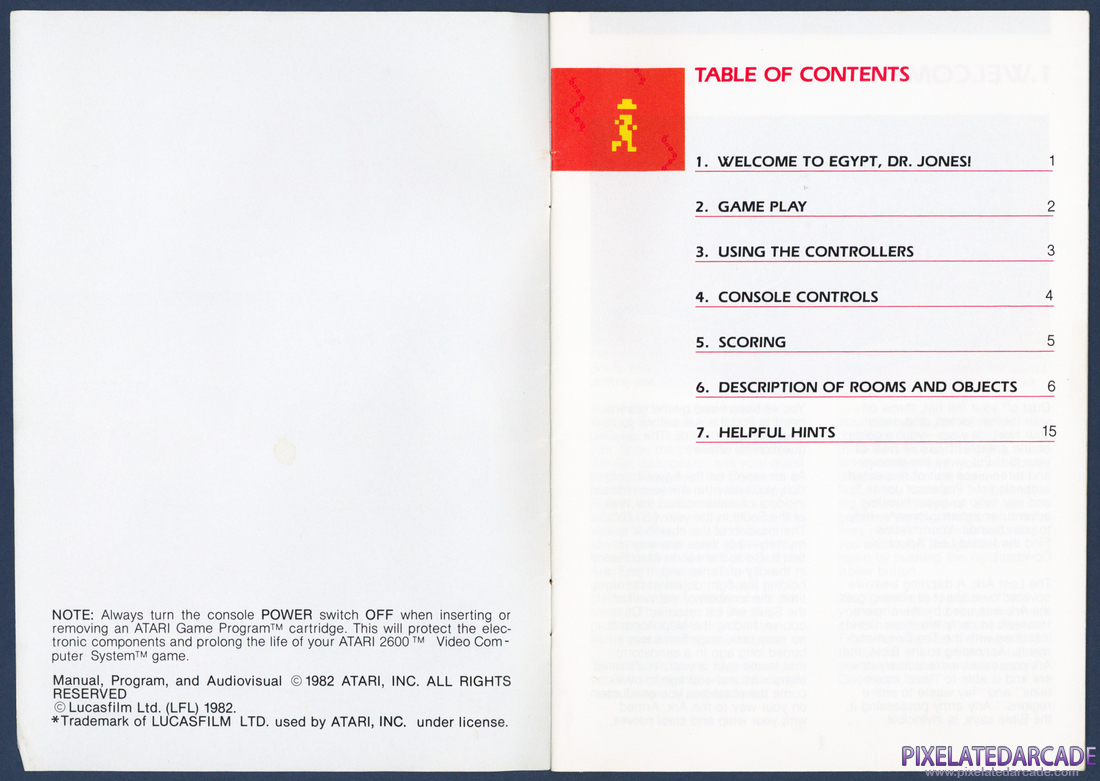 Raiders of the Lost Ark: Instruction Manual - Table of Contents