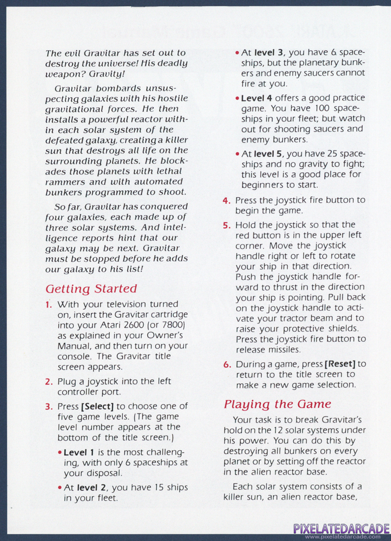 Gravitar: Instruction Manual - Page 2