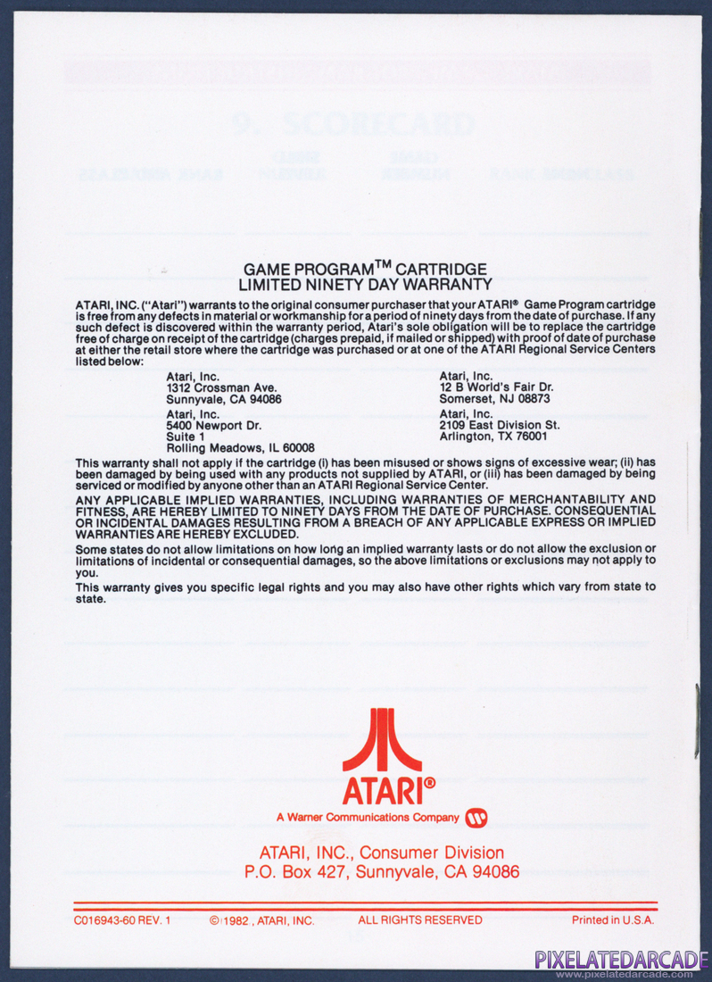 Star Raiders: Instruction Manual - Back Cover